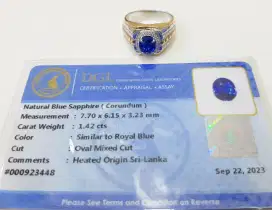 Mans Ring Blue Sapphire Natural Emas Berlian