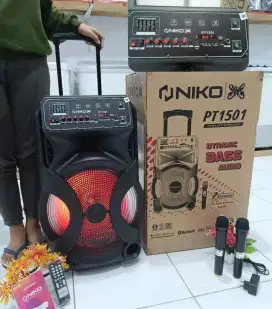 NIKO 1501 SPEAKER TROLY JUMBO 15 INCH ISI 2 MIC WIRELES