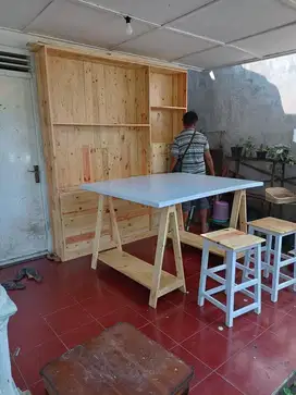 Meja Lipat/Meja Kantor/Bahan Jati Belanda Bongkar Pasang Ex Kantor