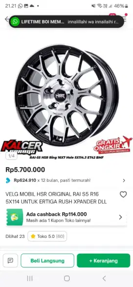 Pelek dan Ban 99.9% Baru Ring 16