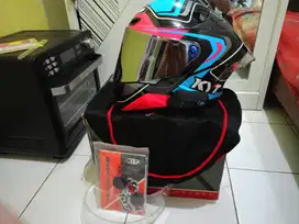 Helm KYT TT Course TTC Fuxia Black Pink Fullset + Headset BT22