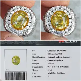 Natural Yellow Sapphire crt top luster ring perak mikro memo GRI