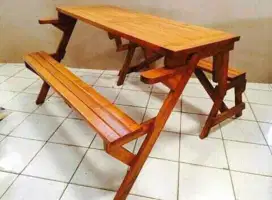 Kursi magic lipat kursi cafe material kayu jati finishing melamin glos