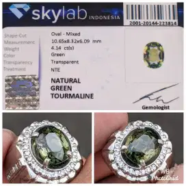 natural 4.14 cts HQ green tourmaine ring perak memo SKY lab