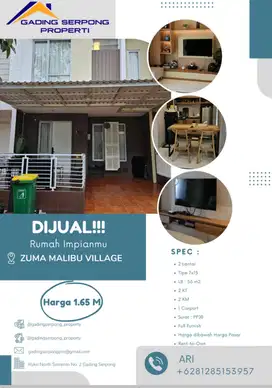 Rumah second full furnish ex rumah contoh ZUMA malibu village 1,6m BU