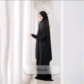 Aida Prayer Robe - Deyn Scarf - Mukena Silk Premium Black