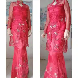 [PernahDipakai] Setelan Kebaya Pesta Merah Cabe Ukuran setara S / M