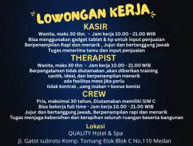 Di butuhkan segera kasir, crew dan terapis spa
