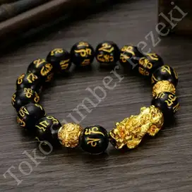 Gelang Manik Batu Obsidian Feng Shui Warna Emas Keberuntungan Gold