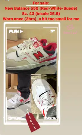New Balance White-Red 550 size 43 insole 26.5