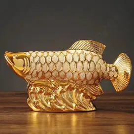 Patung Ikan Arwana Miniatur Awarna Hiasan Emas Miniature Arwarna Gold