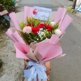 Buket bunga asli | bunga mawar merah&mawar ping siap kirim JABODETABEK
