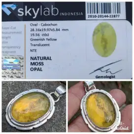 natural moss opal 19.56 cts pendant liontin perak memo SKY lab