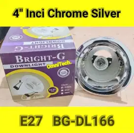 Kap Rumah Fitting Lampu Downlight 4 Inci E27 Chrome Silver