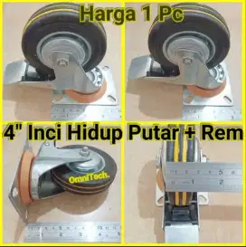 1 Pc Roda Karet Troli Trolley Roli Gerobak Hitam 4 Hidup Putar + Rem