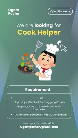 Dicari cook helper untuk restoran korea di PIK