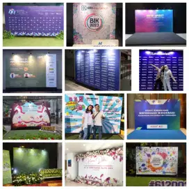 Backdrop dekor utk event kantor kampus ultah reuni dll
