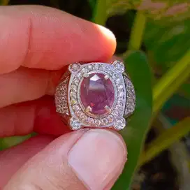 Cincin Batu Permata NATURAL PINKISH ORANGE SAPPHIRE + Memo (3,17ct)