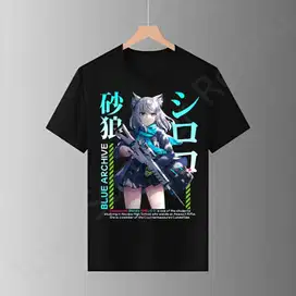 Kaos Sunaookami Shiroko Blue Archive Distro Pria Wanita Anime Hitam