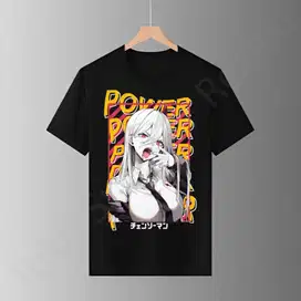 Baju Kaos Oblong Pendek Black TShirt Hitam Chainsaw Man Power Distro