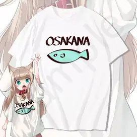 Kaos Putih Baju White Tshirt Osakana Neko Kawaii Cosplay Anime Manga