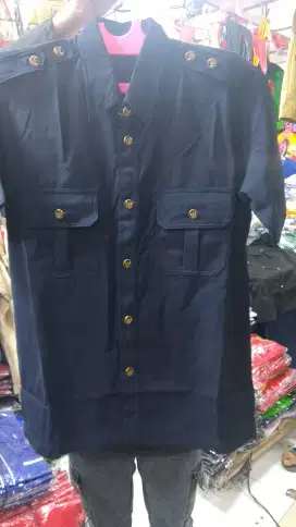 Baju safari stelan lengan pendek biru dongker