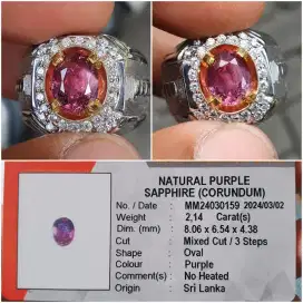 Natural Purple Sapphire noheated safir ungu 2.14ct Srilanka Noheated