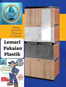 Lemari Pakaian Plastik 2 Pintu gantung baju, rak, laci, cermin785rbCOD