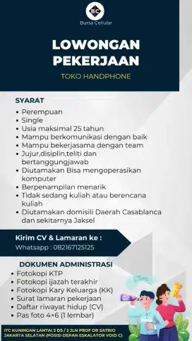 Lowongan Karyawan toko Handphone