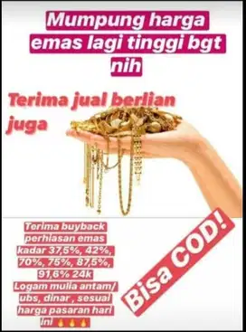 Terima jual beli emas dan berlian tanpa surat dengan harga tinggi.