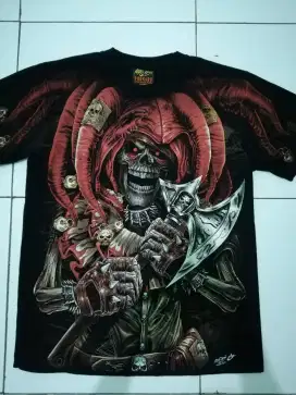 Kaos vintage 3D skull tengkorak kapak merah