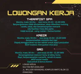 Dibutuhkan kasir, kru dan terapis spa untuk refleksi/spa di kota medan