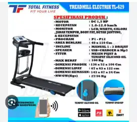 Alat fitnes treadmill elektrik TL 629