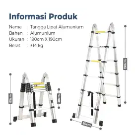 3,8M Tangga lipat teleskopik aluminium double tipe A(1,9+1,9)=3,8 mete