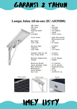 Lampu All In One Tenaga Surya ICOM IC-AIOM 80W