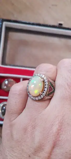 Cincin Perak Batu Opal (Kalimaya) Putih