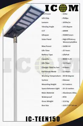 Lampu All In One IC-TEEN 150W Solar Cell