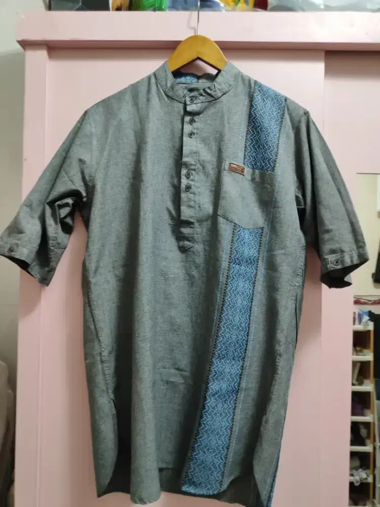 Baju kurta pria lengan 3/4 warna abu size M, L, XL