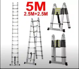 5M tangga lipat aluminium teleskopik double tipe A(2,5+2,5)=5 meter