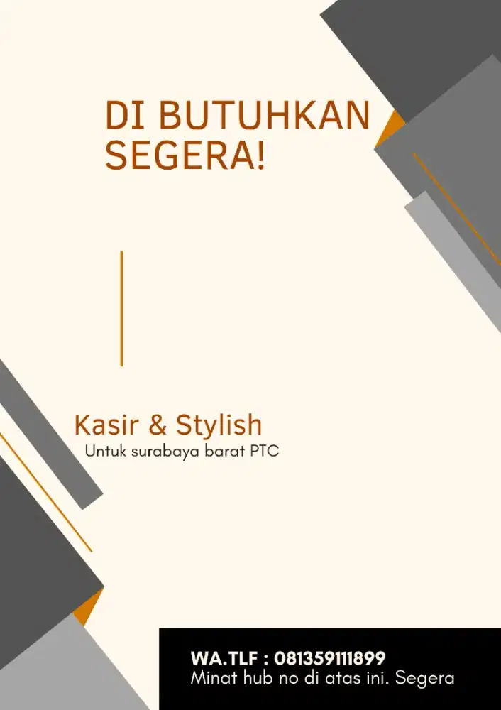 info loker . Di butuhkan segera  kasir. Hair Stylish