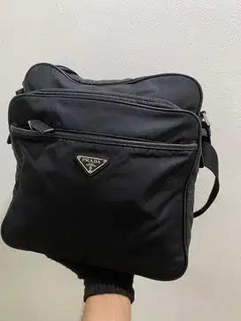 Tas selempang pria PRADA tessuto double pocket black nylon good qualty