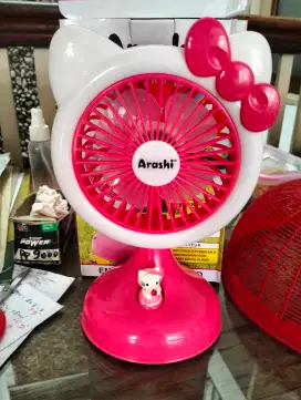 KIPAS ANGIN MEJA HELLO KITTY ADA LAMPU LED NYA