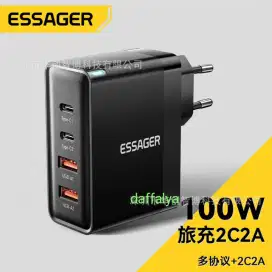 Essager 100w gan charger 4 port 2 type c 2 usb iOS android hp macbook