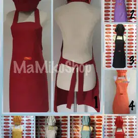 Apron Celemek Polos Set Topi Koki Bahan Cotton Premium