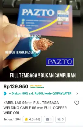 Kabel Las 95mm merk PAZTO mesin las daiden lakoni