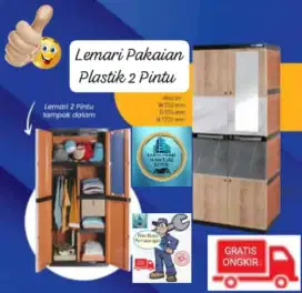 Lemari Pakaian Plastik 2 Pintu : rak laci gantungan baju cermin kunci