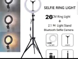 Tripod 2 meter+Ringlight 26cm+ball head+ holder phone+bluetoth selfie