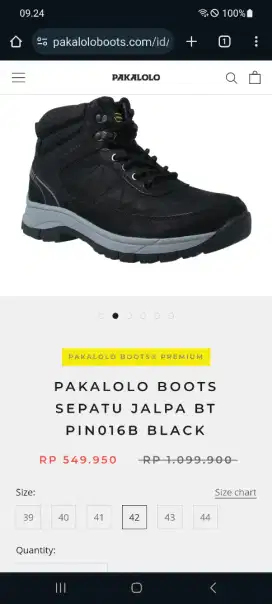 Pakalolo Boots PIN 016 Black Size 42 Original,3x pemakaian