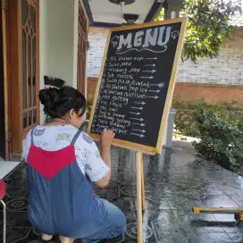 Papan Kapur Tulis Hitam Black Board Menu Cafe Wedding & Penyangga