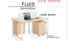 Meja kantor 2 staff meja kerja dengan devider kaca dan laci Asli